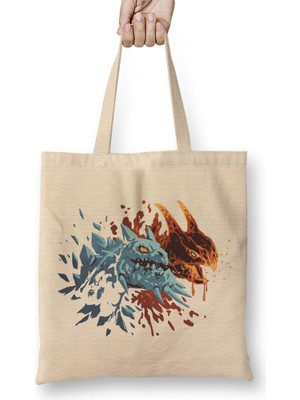 Baskı Dükkanı Dota 2 Jakiro Fire And Ice Bez Çanta Uzun Saplı