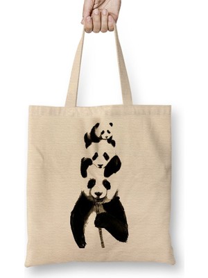 Baskı Dükkanı Panda 03 Bez Çanta Uzun Saplı