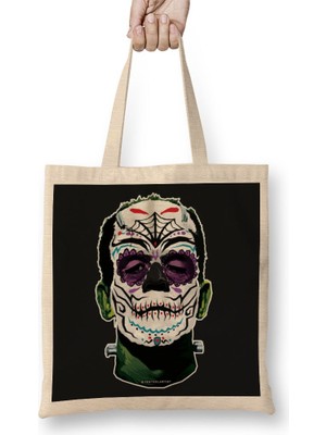 Baskı Dükkanı Dia De Los Muertos Day Of The Dead Monster Bez Çanta Uzun Saplı
