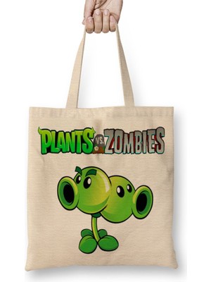 Baskı Dükkanı Split Pea Plants ve Zombies Bez Çanta Uzun Saplı