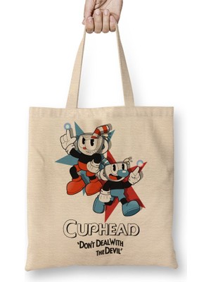 Baskı Dükkanı Cuphead And Mugman Bez Çanta Uzun Saplı