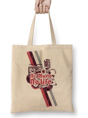 Baskı Dükkanı No Music No Life Bez Çanta Uzun Saplı