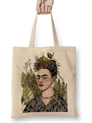 Baskı Dükkanı Frida Kahlo 03 Bez Çanta Uzun Saplı