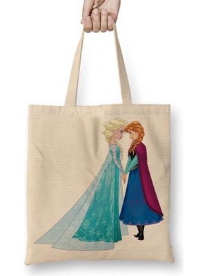 Baskı Dükkanı Elsa ve Anna Bez Çanta Uzun Saplı