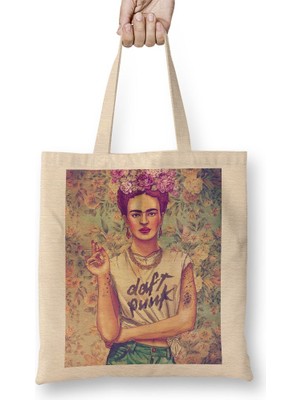 Baskı Dükkanı Frida Kahlo Daft Punk Bez Çanta Uzun Saplı