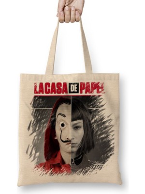 Baskı Dükkanı La Casa De Papel Bez Çanta Uzun Saplı