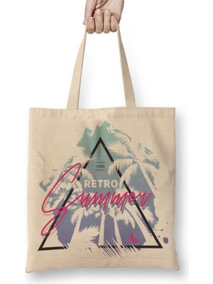 Baskı Dükkanı Retro Summer Bez Çanta Uzun Saplı
