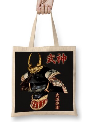 Baskı Dükkanı Bujinkan Samurai Kabuto Bez Çanta Uzun Saplı
