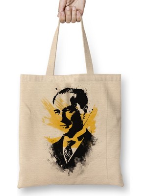 Baskı Dükkanı Mustafa Kemal Atatürk 01 Bez Çanta Uzun Saplı
