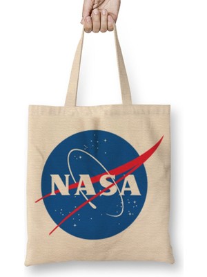 Baskı Dükkanı Nasa Logosu Bez Çanta Uzun Saplı