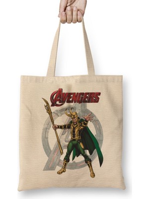 Baskı Dükkanı Avengers Loki Bez Çanta Uzun Saplı