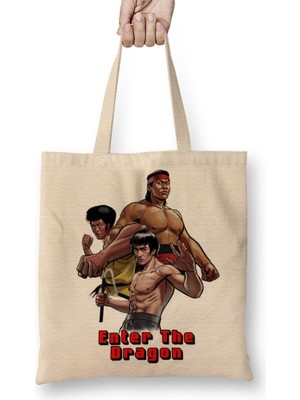 Baskı Dükkanı Enter The Dragon Bez Çanta Uzun Saplı