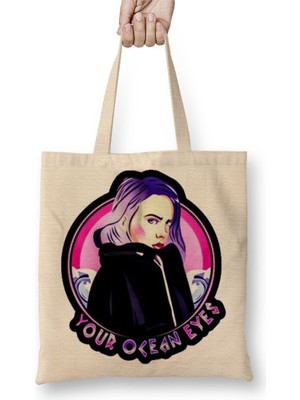 Baskı Dükkanı Billie Eilish Ocean Eyes Bez Çanta Uzun Saplı
