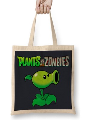 Baskı Dükkanı Peashooter Plants ve Zombies Bez Çanta Uzun Saplı