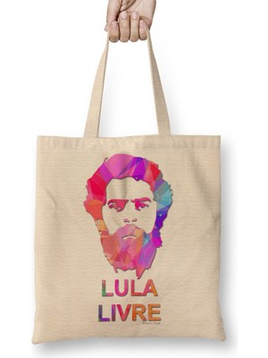 Baskı Dükkanı Lula Lıvre Colorido Abstrato Bez Çanta Uzun Saplı