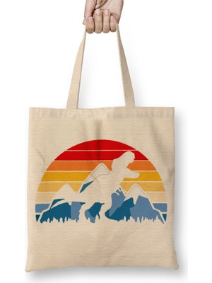 Baskı Dükkanı Dinazor Bez Çanta Uzun Saplı