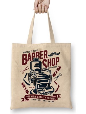 Baskı Dükkanı Barber Shop Bez Çanta Uzun Saplı
