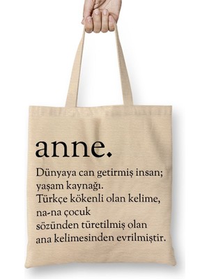 Baskı Dükkanı Anne Kelime Bez Çanta Uzun Saplı