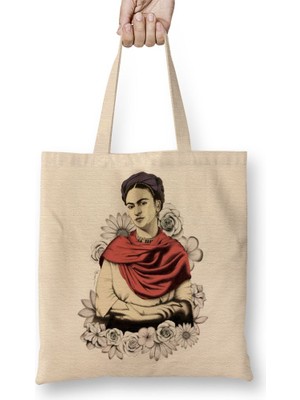 Baskı Dükkanı Frida Kahlo 02 Bez Çanta Uzun Saplı