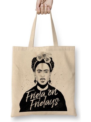 Baskı Dükkanı Frida Kahlo 2 Bez Çanta Uzun Saplı