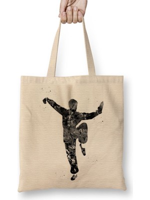 Baskı Dükkanı Kung Fu Bez Çanta Uzun Saplı