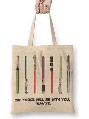 Baskı Dükkanı The Force Sabers Bez Çanta Uzun Saplı