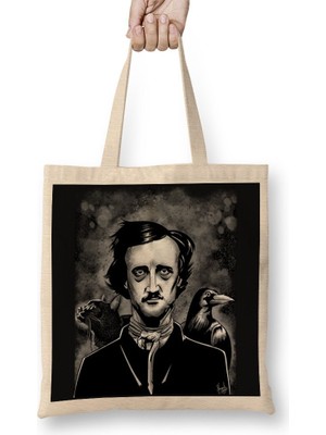 Baskı Dükkanı Nevermore Edgar Allan Poe Bez Çanta Uzun Saplı