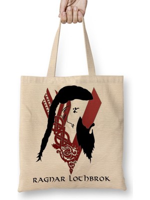 Baskı Dükkanı Ragnar Lothbrok Bez Çanta Uzun Saplı