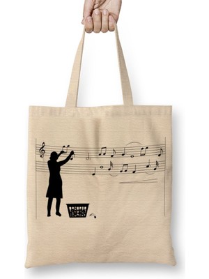 Baskı Dükkanı Notalı Müzik Notalar Komik Bez Çanta Uzun Saplı