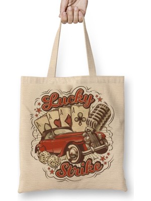 Baskı Dükkanı Lucky Strike Bez Çanta Uzun Saplı