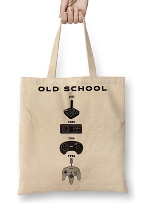 Baskı Dükkanı Old School Gamer Bez Çanta Uzun Saplı