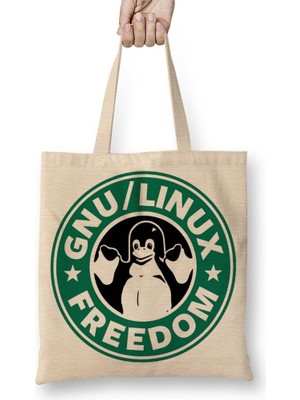 Baskı Dükkanı Gnu Linux Bez Çanta Uzun Saplı