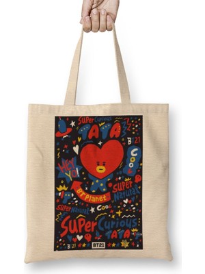 Baskı Dükkanı BT21 Tata Tee Bts Bez Çanta Uzun Saplı