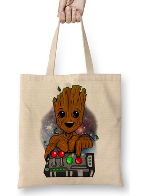 Baskı Dükkanı Baby Groot Baby Tree Don't Push Bez Çanta Uzun Saplı