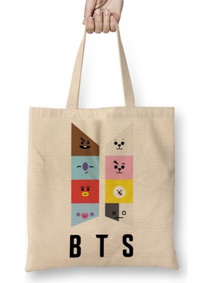 Baskı Dükkanı Bts BT21 Karakterleri Bez Çanta Uzun Saplı