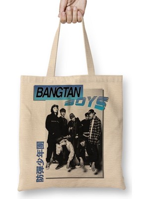 Baskı Dükkanı Bts Bangtan Boys 90's Vintage Bez Çanta Uzun Saplı