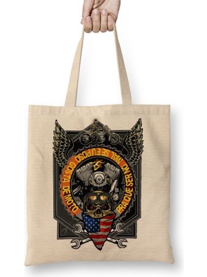 Baskı Dükkanı Caveira Motorsiklet Bez Çanta Uzun Saplı