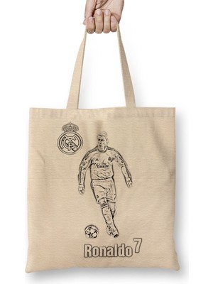 Baskı Dükkanı Cristiano Ronaldo Bez Çanta Uzun Saplı