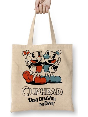 Baskı Dükkanı Cuphead 02 Bez Çanta Uzun Saplı