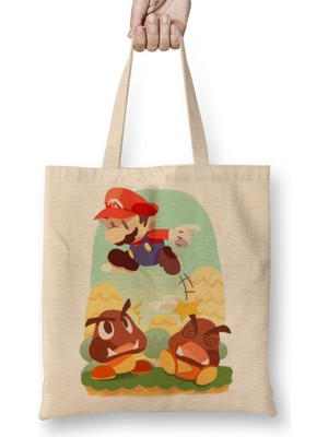 Baskı Dükkanı Goomba Jump Super Mario Bez Çanta Uzun Saplı