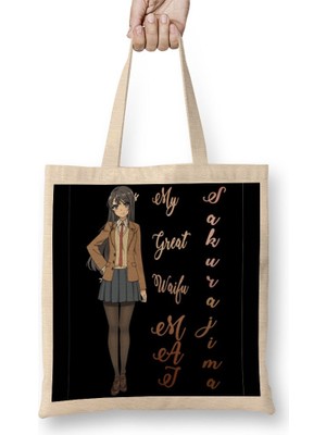 Baskı Dükkanı Sakurajima Mai My Great Waifu Bez Çanta Uzun Saplı