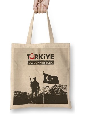 Baskı Dükkanı Ayyıldız Türkiye Diz Çökmeyecek Türk Bayrağı Bez Çanta Uzun Saplı