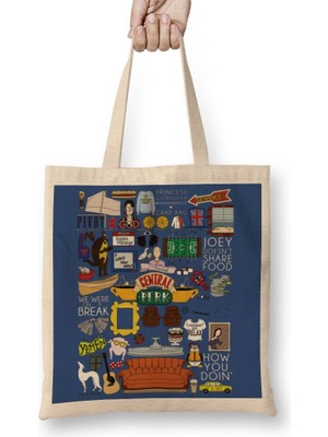 Baskı Dükkanı Friends Collage Bez Çanta Uzun Saplı