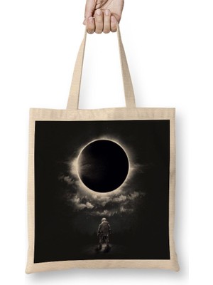 Baskı Dükkanı Cosmic Eclipse Bez Çanta Uzun Saplı