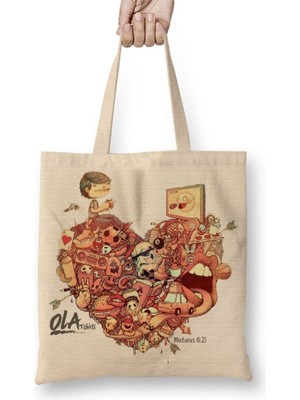 Baskı Dükkanı Onde Esta O Seu Coraçao Bez Çanta Uzun Saplı