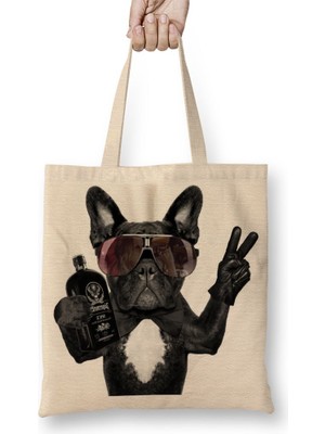 Baskı Dükkanı Bulldog Hangover Pug Köpek Bez Çanta Uzun Saplı