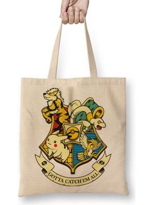 Baskı Dükkanı Pokemon Gotta Catch'em All Bez Çanta Uzun Saplı