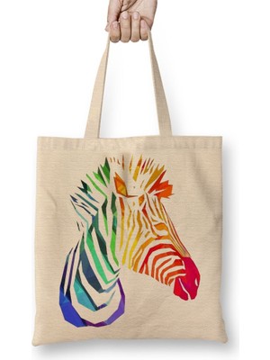 Baskı Dükkanı Trius Animals Zebra Bez Çanta Uzun Saplı
