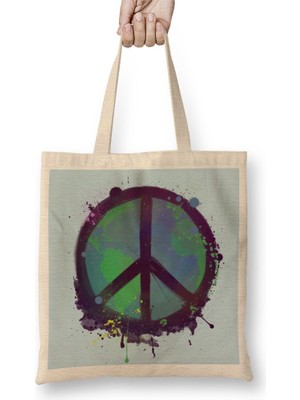Baskı Dükkanı Peace Bez Çanta Uzun Saplı