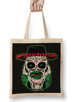 Baskı Dükkanı Day Of The Dead Creature Bez Çanta Uzun Saplı